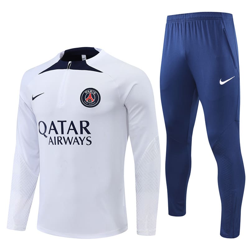 Survetement-PSG-blanc-bleu-2023 SURVETEMENT PSG EXTERIEUR 2022/2023 – Image 1