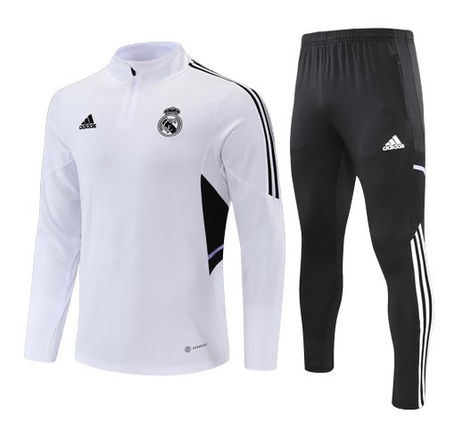 survetement-enfant-junior-real-madrid-blanc-noir SURVÊTEMENT ENFANT/JUNIOR REAL MADRID 2022/2023 – Image 1