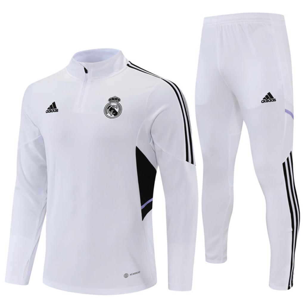 survetement-real-madrid-blanc-noir SURVÊTEMENT REAL MADRID DOMICILE 2022/2023 – Image 1